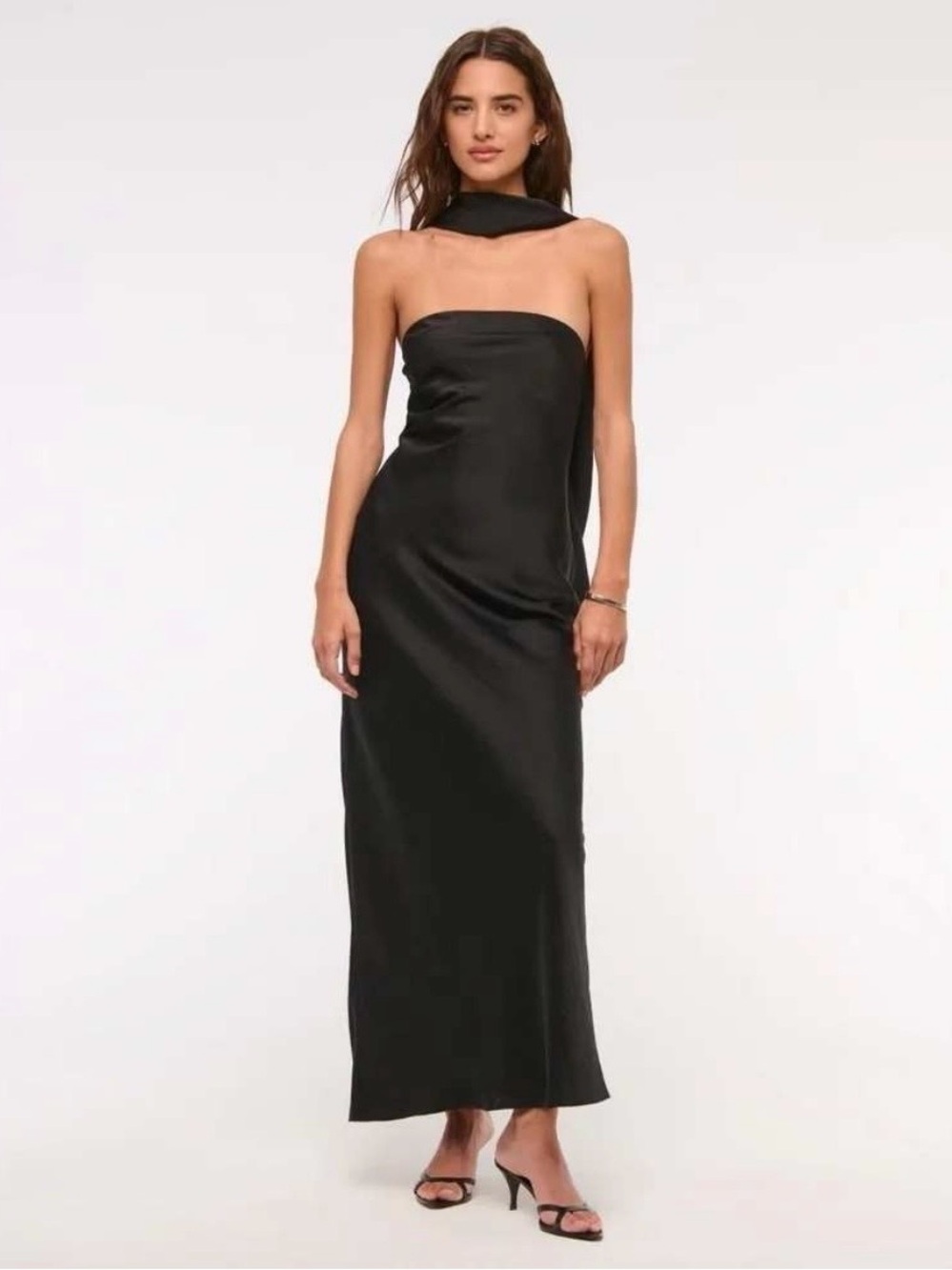 Abercrombie & Fitch Black Strapless Satin Maxi Dress